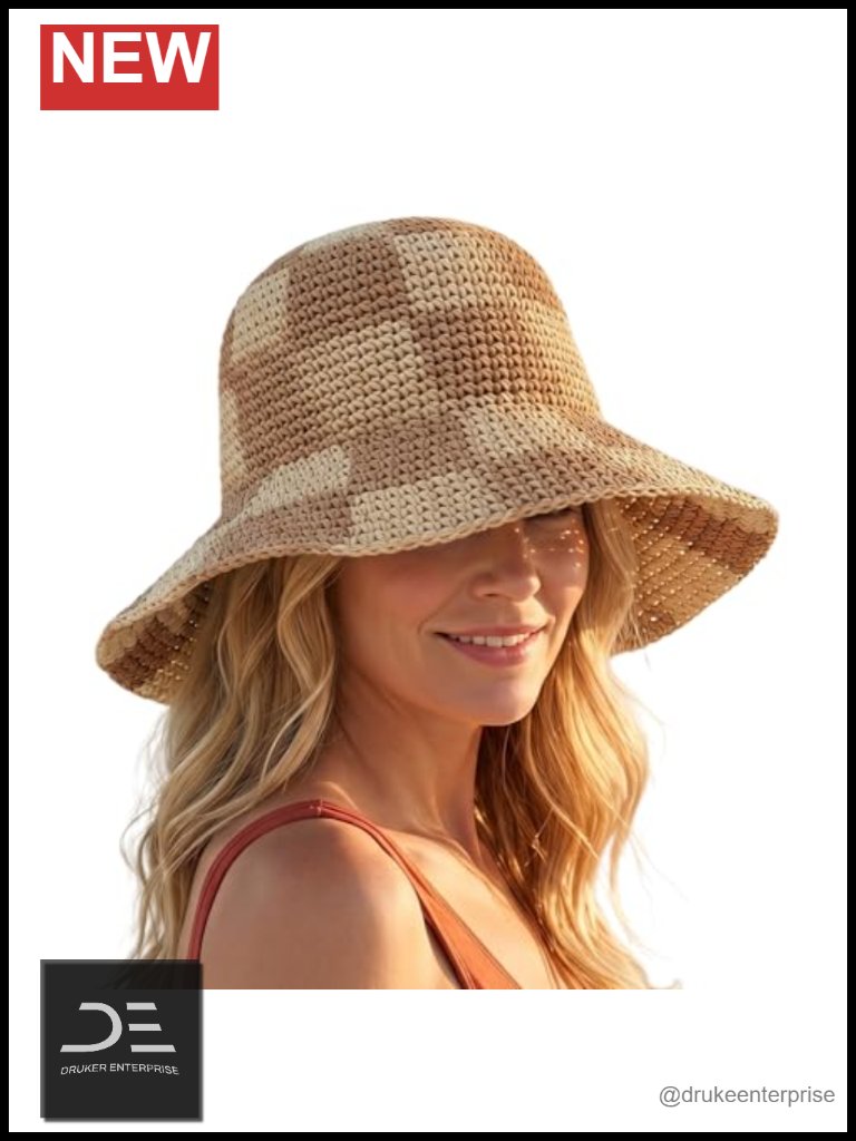 Xxl Checkered Straw Sun Hat With Wide Brim For Big Heads Uv Protection Foldable